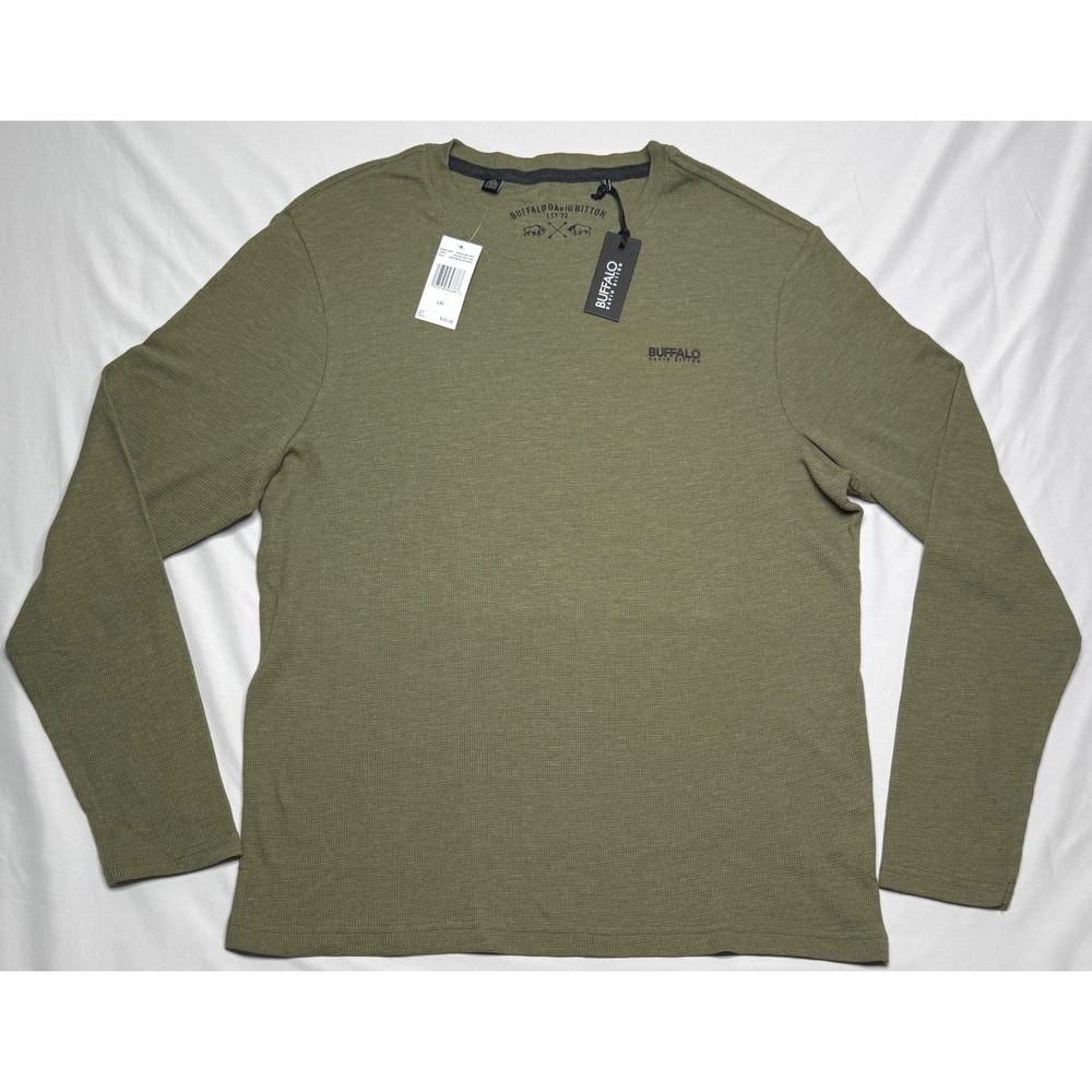 NWT Buffalo David Bitton Mens Large Lance Thermal Green Long Sleeve Waffle Knit